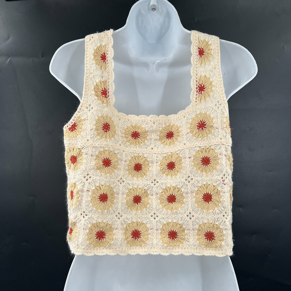 Rebellion granny square knit crochet crop top boho hippy festival cottagecore M - Picture 5 of 10
